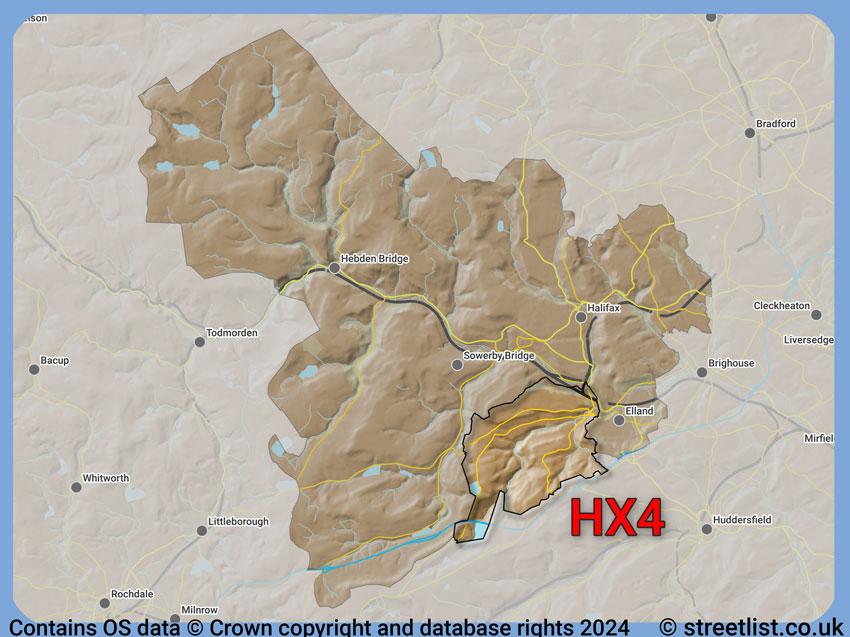 Where the HX4 postcode district lies within the wider  postcode area