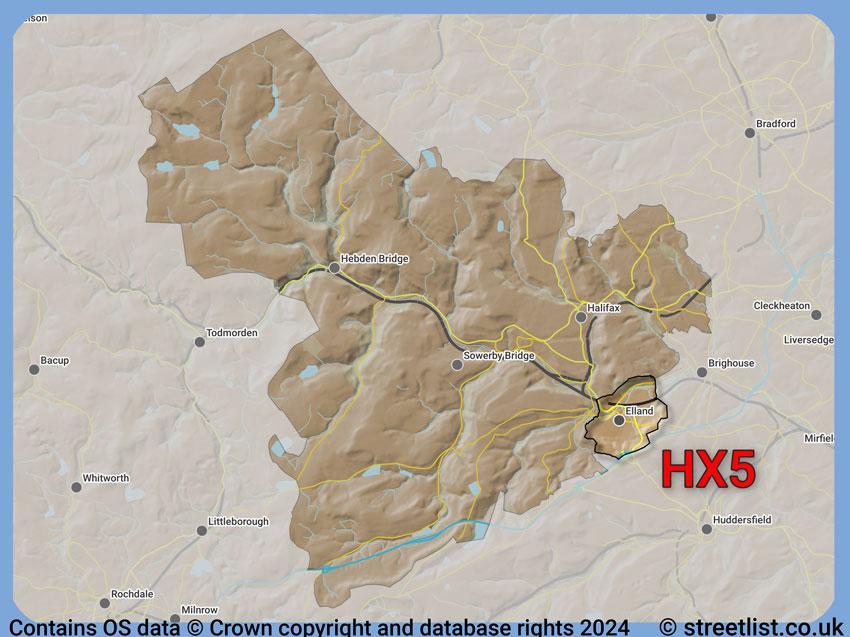 Where the HX5 postcode district lies within the wider  postcode area