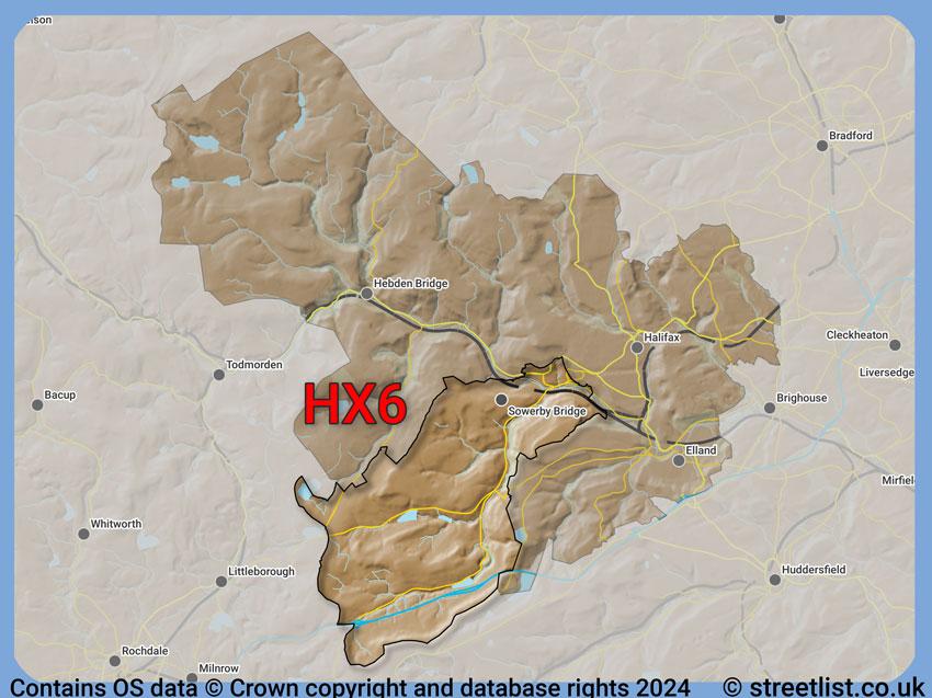 Where the HX6 postcode district lies within the wider  postcode area