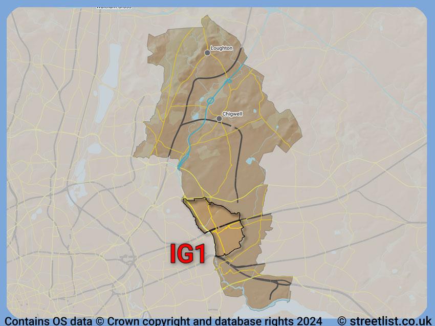 Where the IG1 postcode district lies within the wider  postcode area