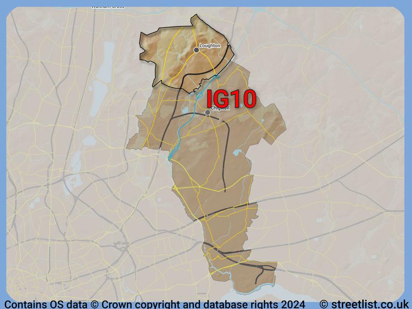 Where the IG10 postcode district lies within the wider  postcode area