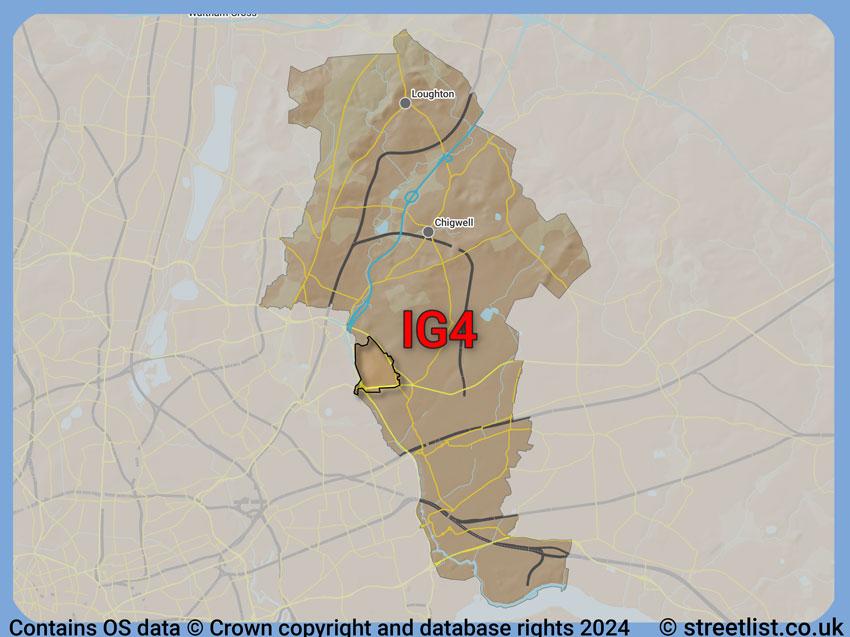 Where the IG4 postcode district lies within the wider  postcode area