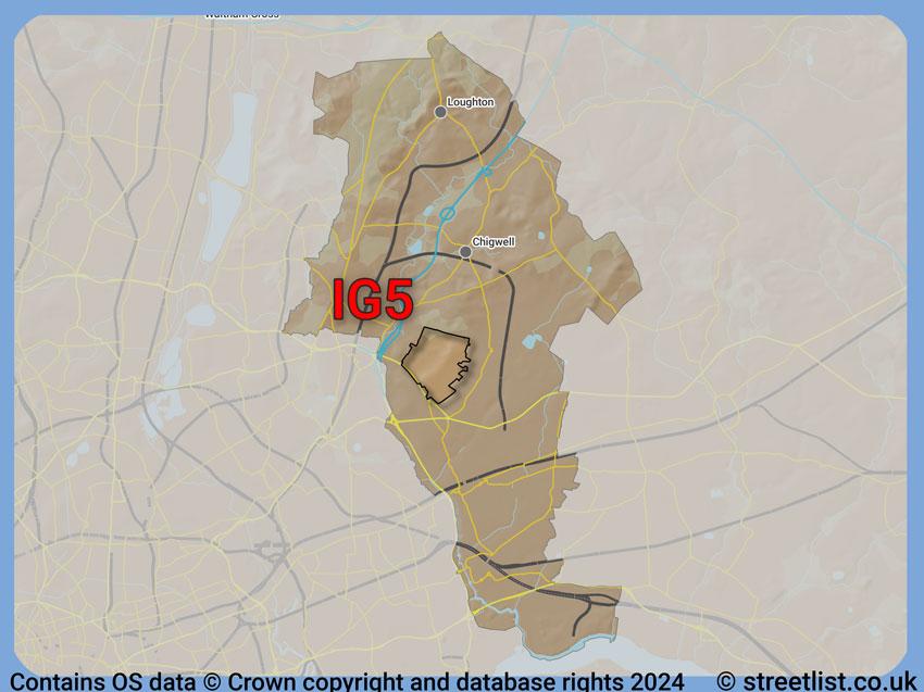 Where the IG5 postcode district lies within the wider  postcode area