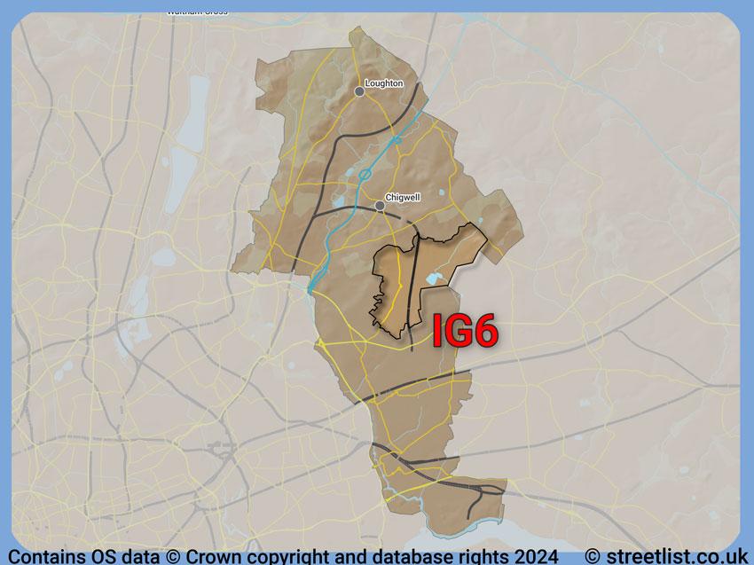 Where the IG6 postcode district lies within the wider  postcode area