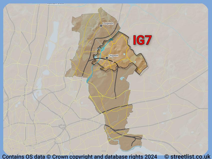 Where the IG7 postcode district lies within the wider  postcode area