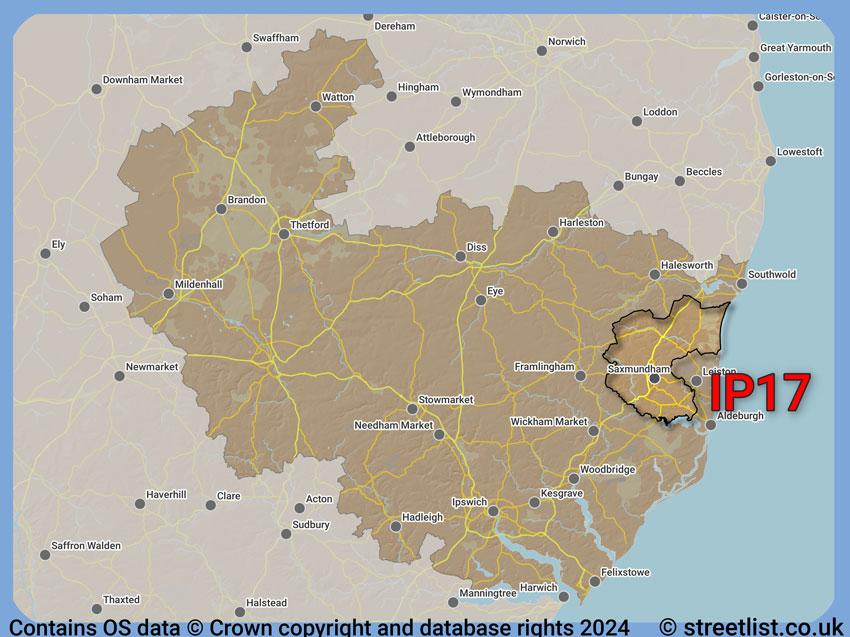 Where the IP17 postcode district lies within the wider  postcode area