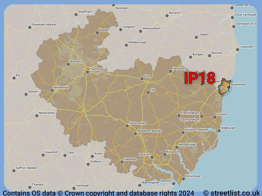 Where the IP18 postcode district lies within the wider  postcode area