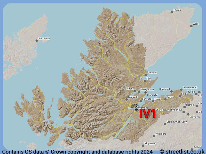 Where the IV1 postcode district lies within the wider  postcode area