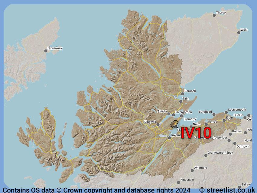 Where the IV10 postcode district lies within the wider  postcode area