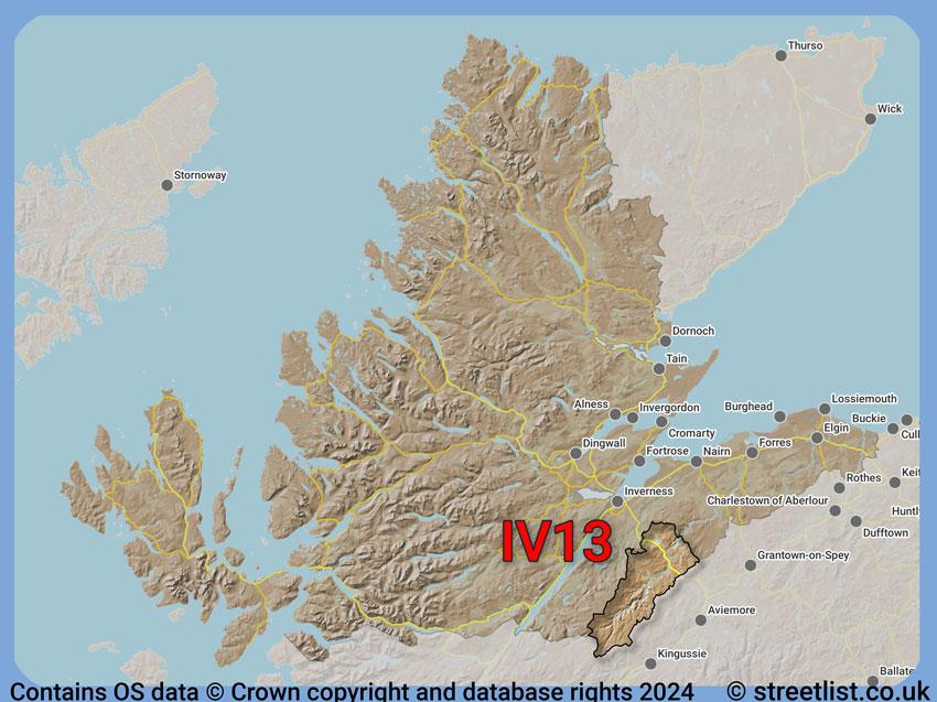 Where the IV13 postcode district lies within the wider  postcode area