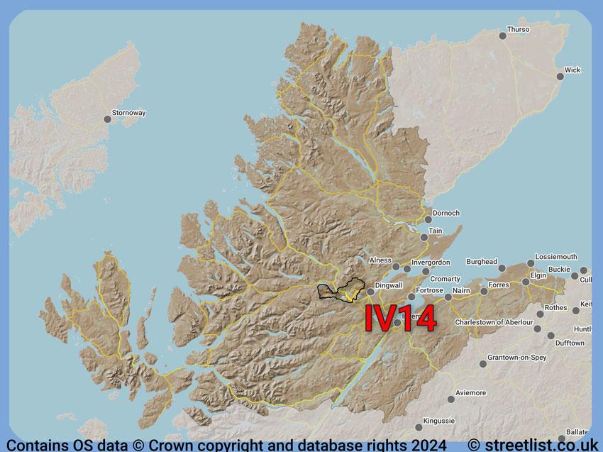 Where the IV14 postcode district lies within the wider  postcode area