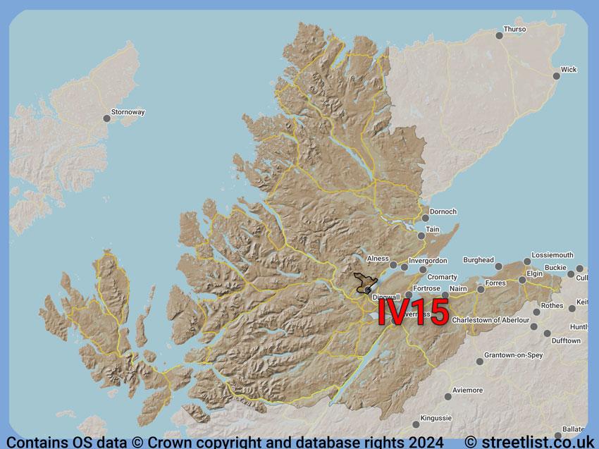 Where the IV15 postcode district lies within the wider  postcode area