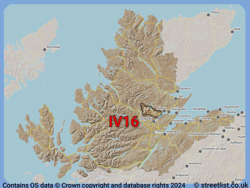 Where the IV16 postcode district lies within the wider  postcode area