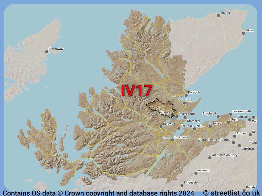 Where the IV17 postcode district lies within the wider  postcode area