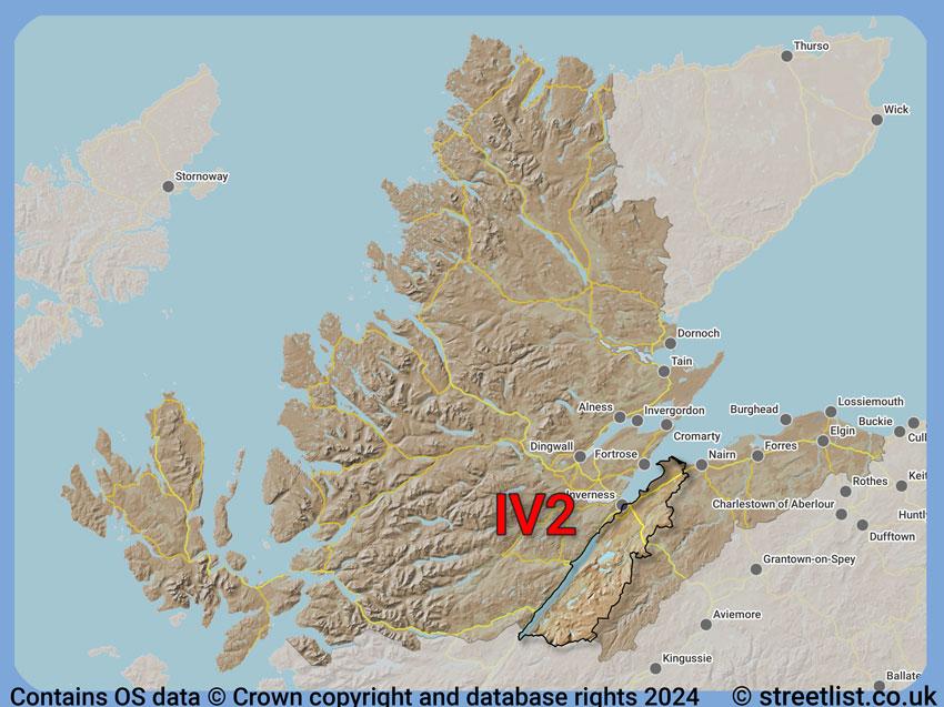 Where the IV2 postcode district lies within the wider  postcode area