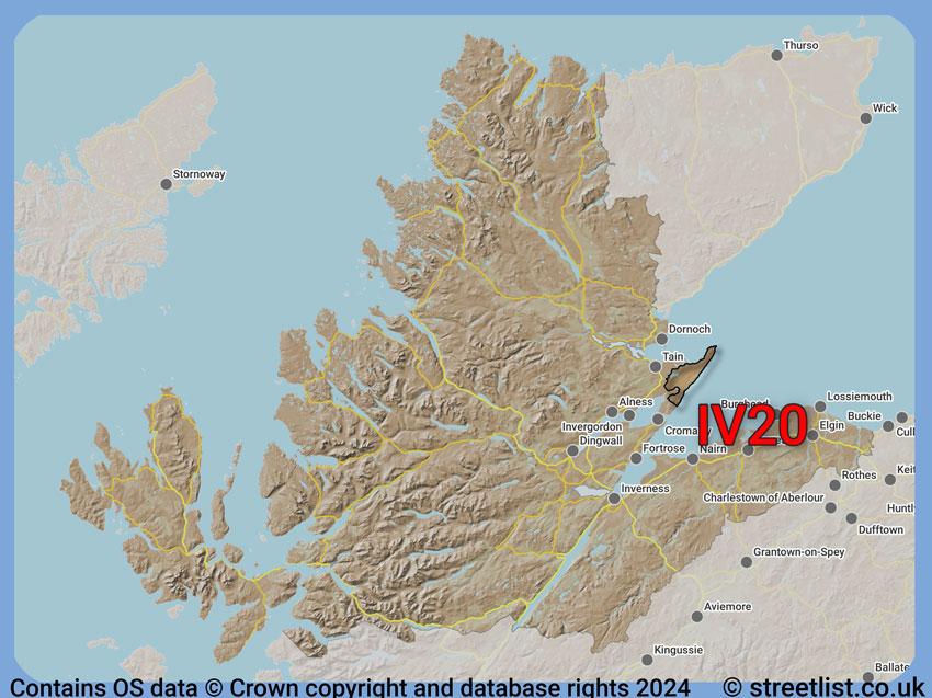 Where the IV20 postcode district lies within the wider  postcode area