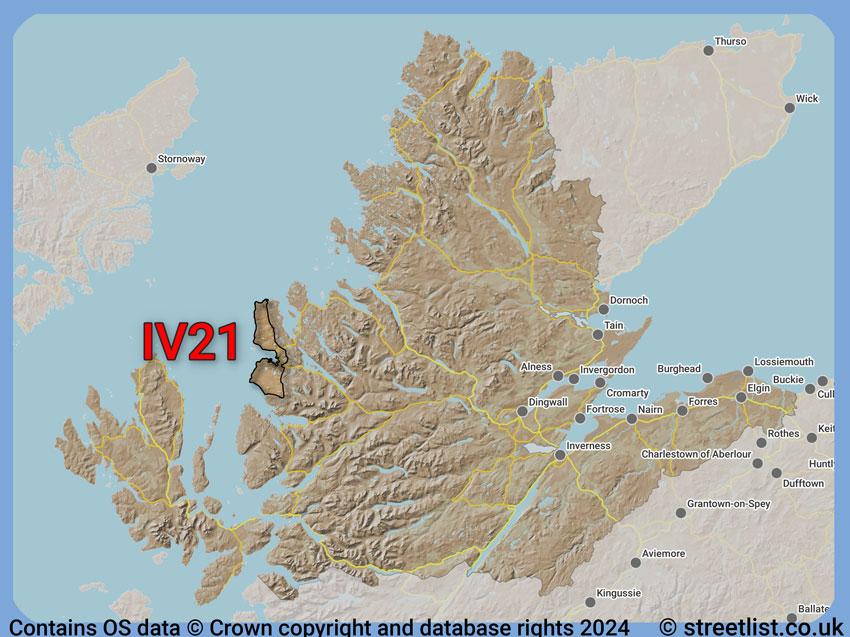 Where the IV21 postcode district lies within the wider  postcode area