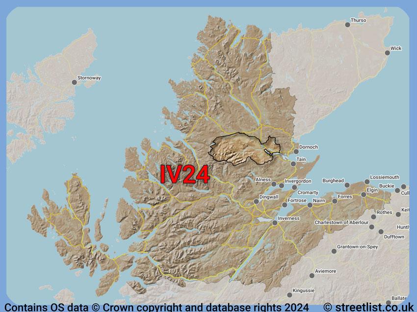 Where the IV24 postcode district lies within the wider  postcode area