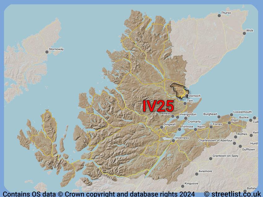 Where the IV25 postcode district lies within the wider  postcode area