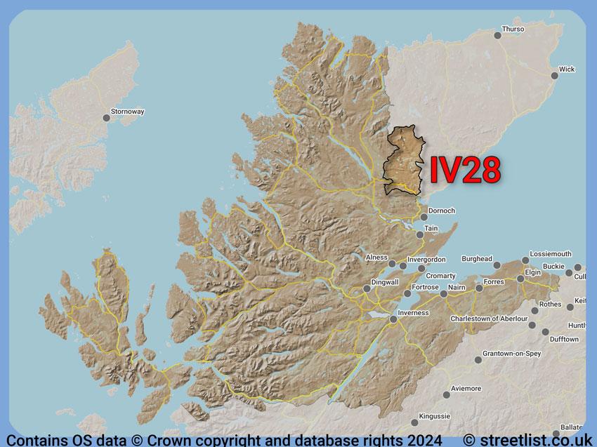 Where the IV28 postcode district lies within the wider  postcode area