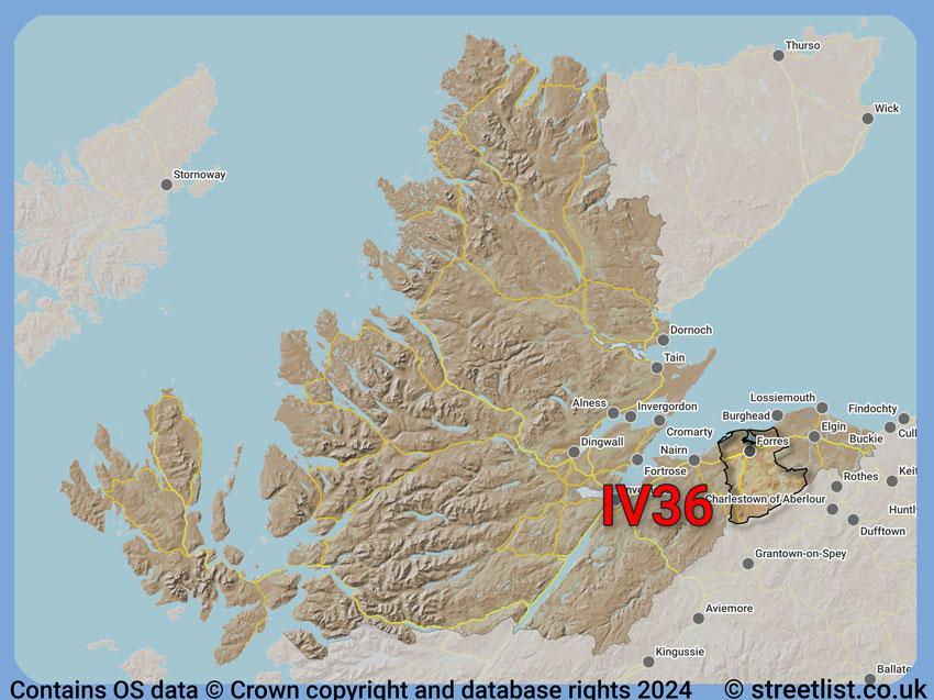 Where the IV36 postcode district lies within the wider  postcode area