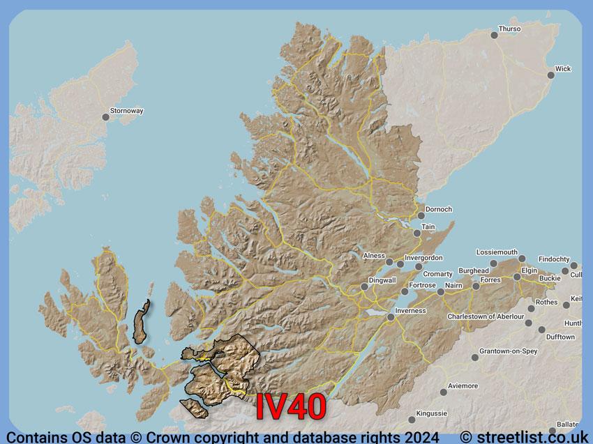 Where the IV40 postcode district lies within the wider  postcode area