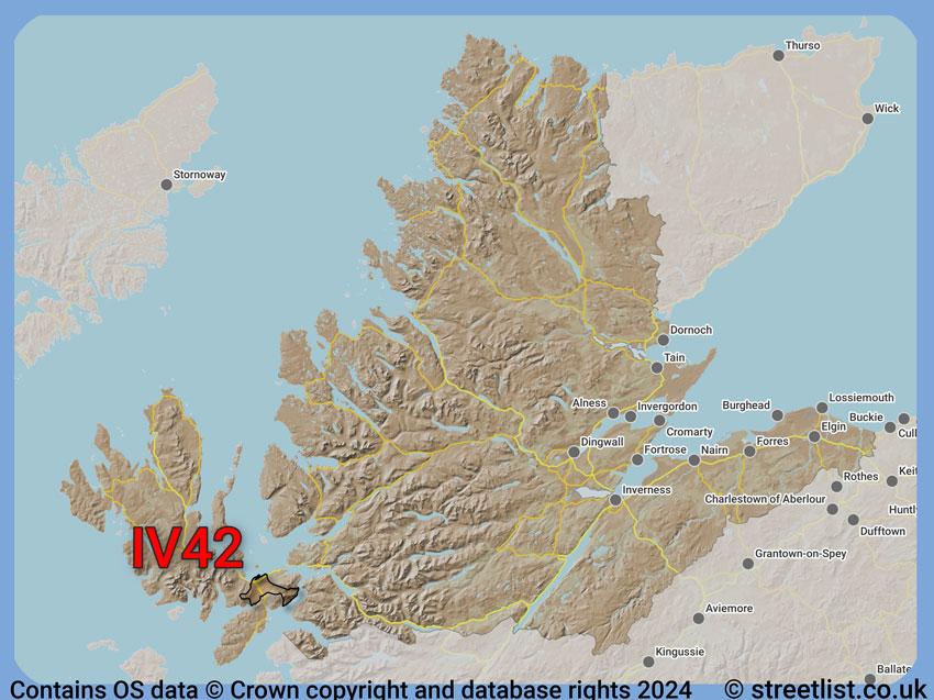 Where the IV42 postcode district lies within the wider  postcode area