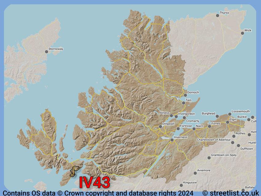 Where the IV43 postcode district lies within the wider  postcode area