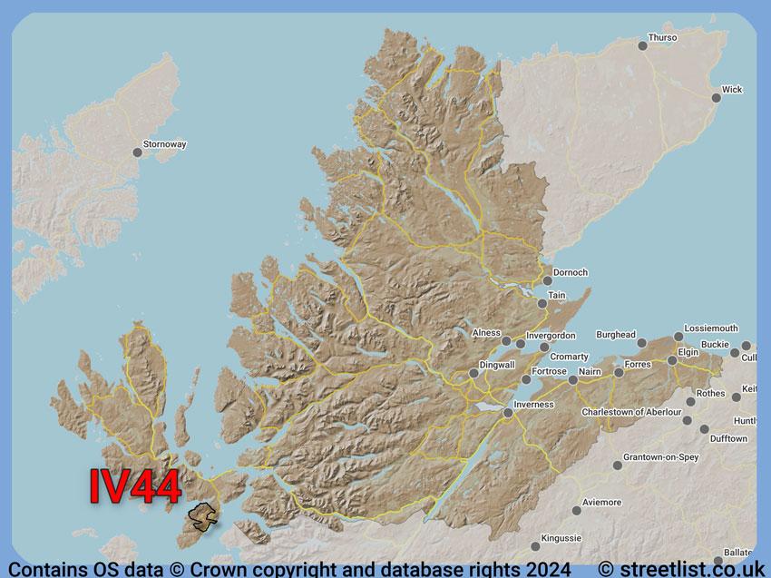 Where the IV44 postcode district lies within the wider  postcode area