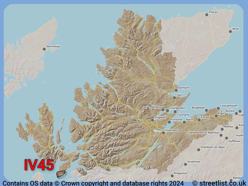 Where the IV45 postcode district lies within the wider  postcode area