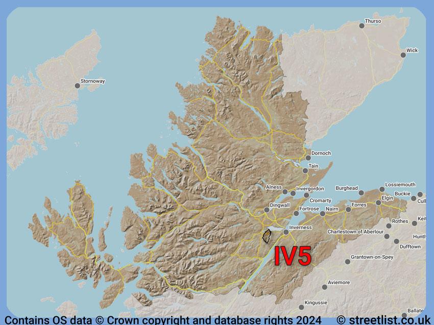 Where the IV5 postcode district lies within the wider  postcode area