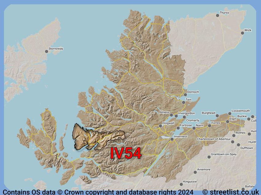 Where the IV54 postcode district lies within the wider  postcode area