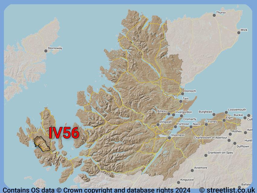 Where the IV56 postcode district lies within the wider  postcode area