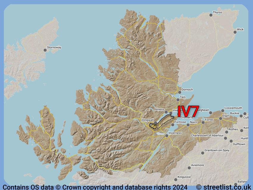 Where the IV7 postcode district lies within the wider  postcode area