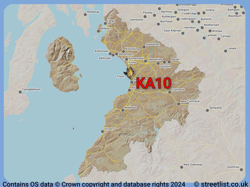 Where the KA10 postcode district lies within the wider  postcode area