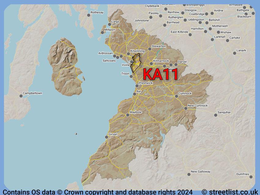 Where the KA11 postcode district lies within the wider  postcode area