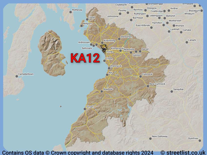 Where the KA12 postcode district lies within the wider  postcode area