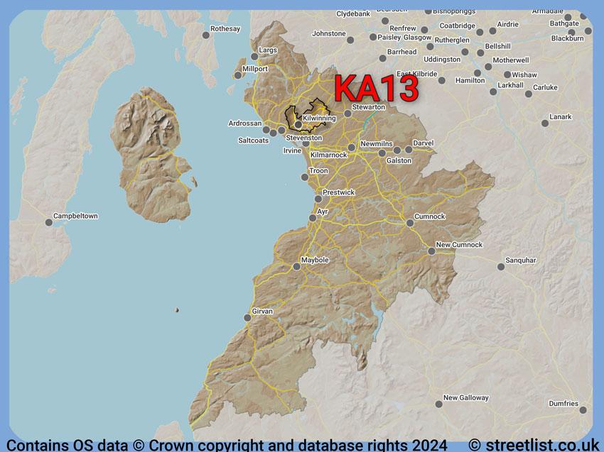 Where the KA13 postcode district lies within the wider  postcode area