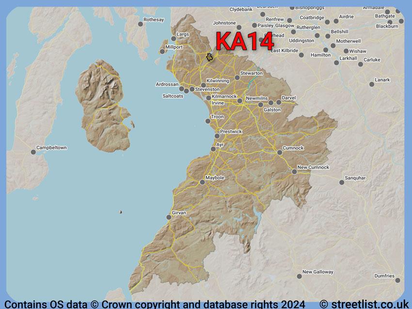 Where the KA14 postcode district lies within the wider  postcode area