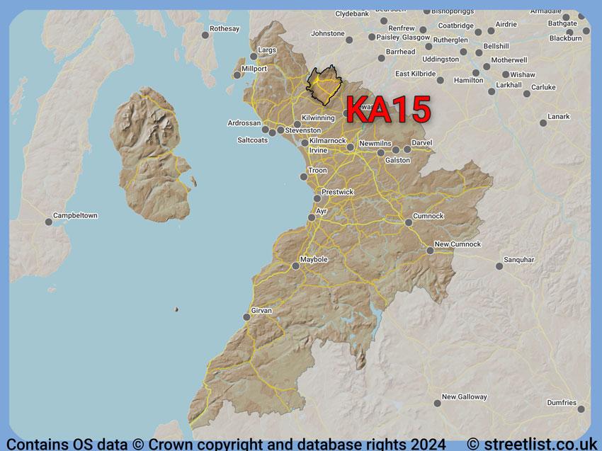 Where the KA15 postcode district lies within the wider  postcode area