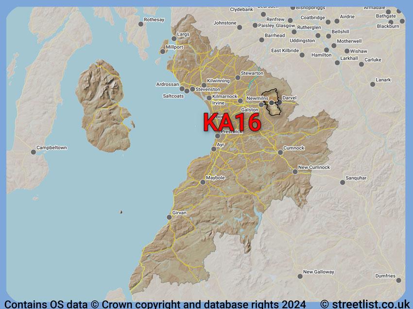 Where the KA16 postcode district lies within the wider  postcode area