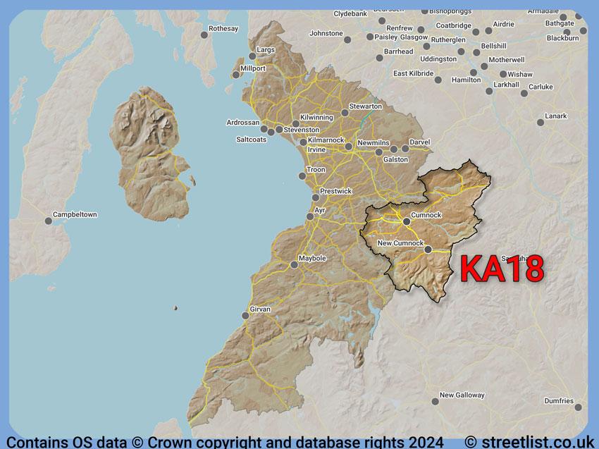 Where the KA18 postcode district lies within the wider  postcode area