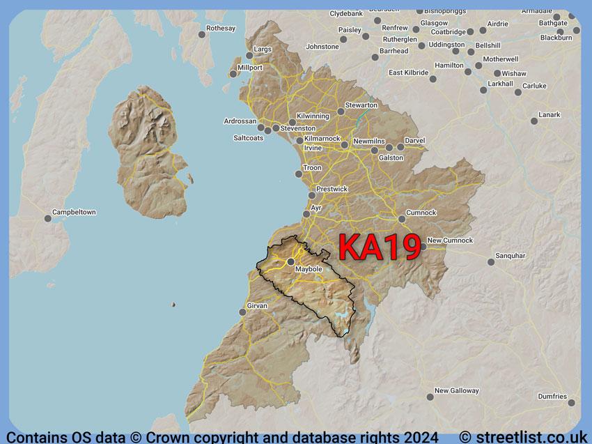 Where the KA19 postcode district lies within the wider  postcode area