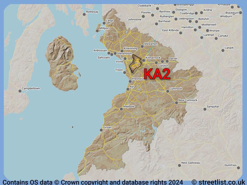 Where the KA2 postcode district lies within the wider  postcode area