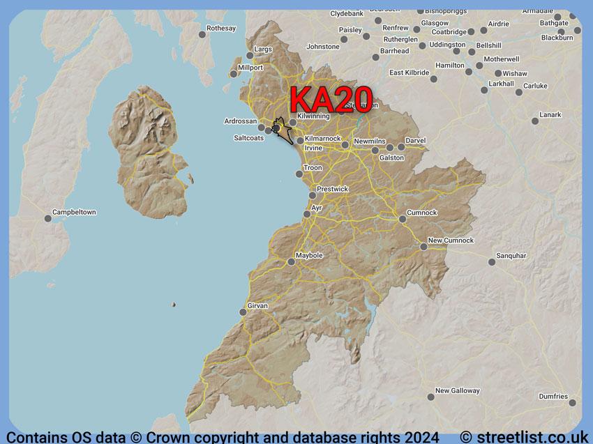 Where the KA20 postcode district lies within the wider  postcode area