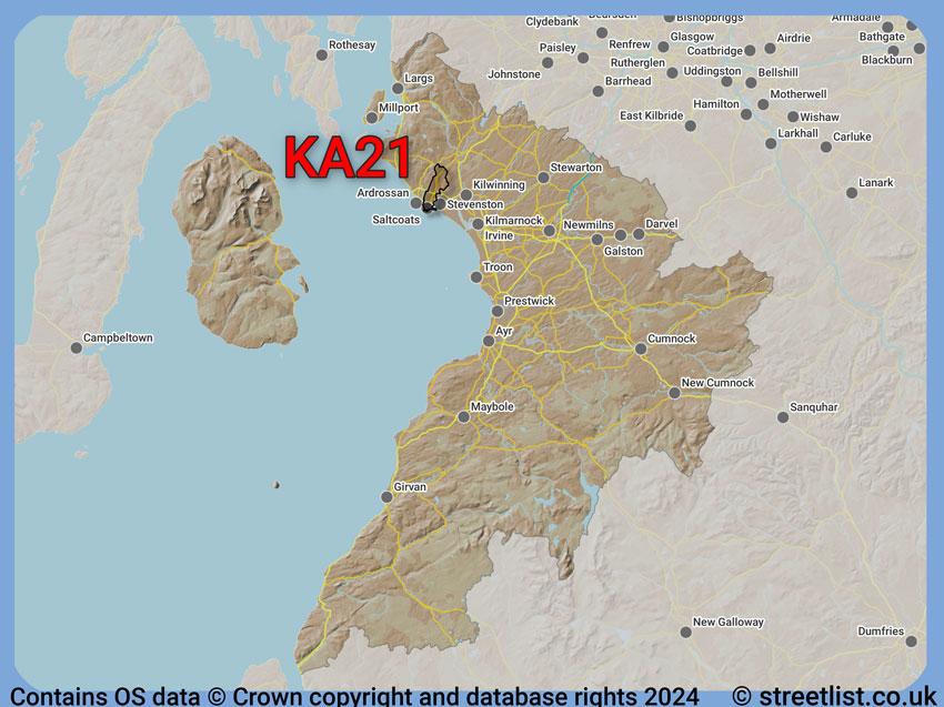 Where the KA21 postcode district lies within the wider  postcode area