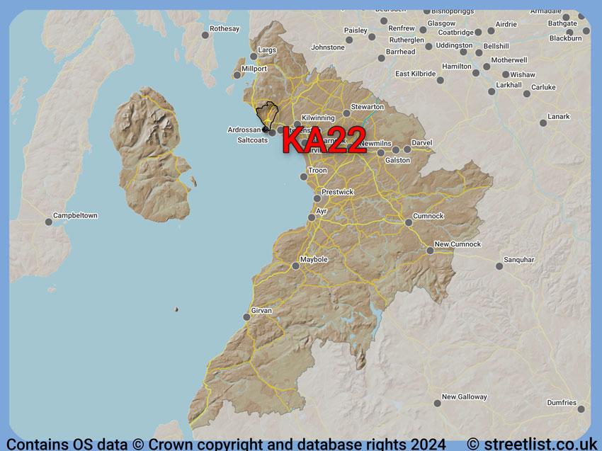 Where the KA22 postcode district lies within the wider  postcode area