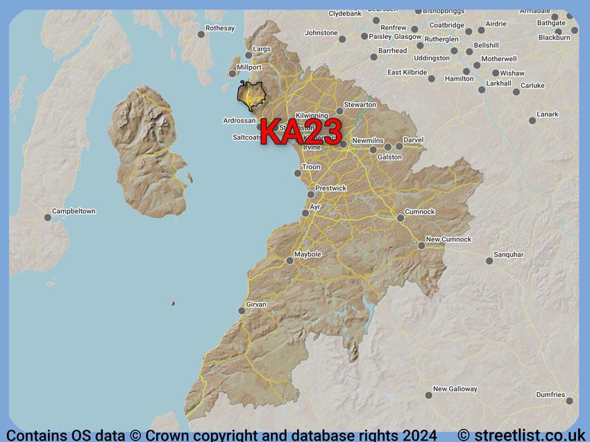 Where the KA23 postcode district lies within the wider  postcode area