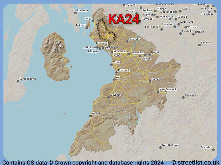 Where the KA24 postcode district lies within the wider  postcode area