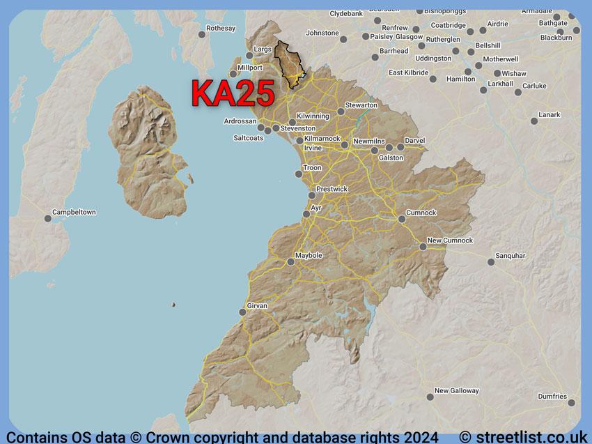 Where the KA25 postcode district lies within the wider  postcode area